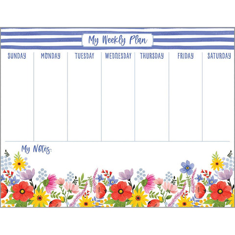 Weekly Planner Pad - Blue Stripes and Flowers, Gina B Designs