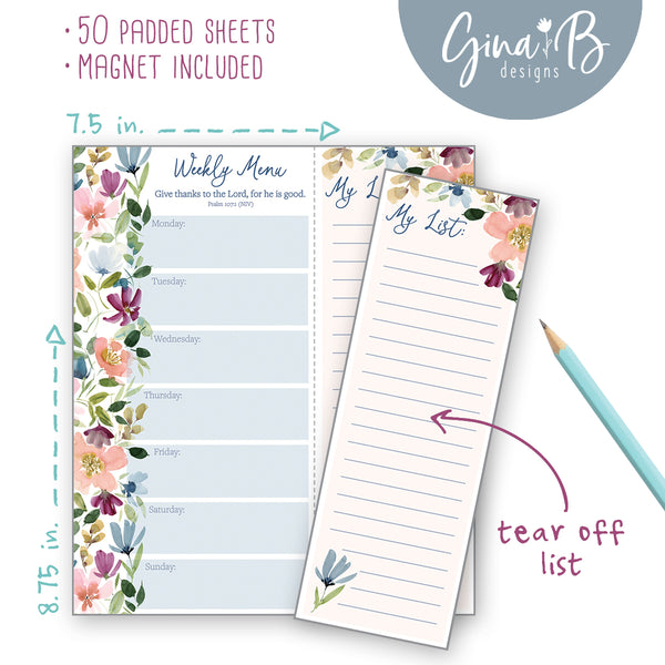 {with scripture} Meal Planner Pad - Faithful Flowers, Gina B Designs