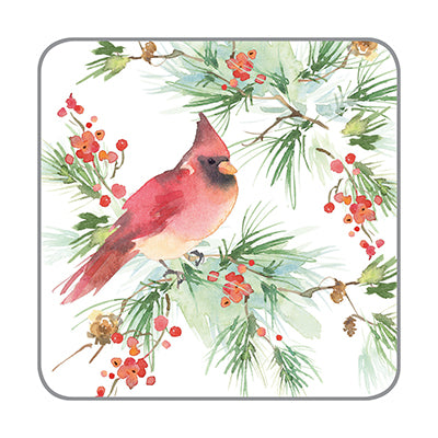 Holiday Coasters- Cardinal Pine and Berries