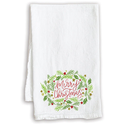 Holiday Tea Towel - Merry Branches and Stars, Gina B Designs