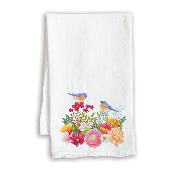 Tea Towel - Bluebirds on Flowers, Gina B Designs