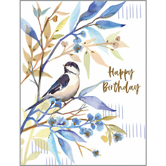 Birthday card -Bird/Blue Leaves, Gina B Designs