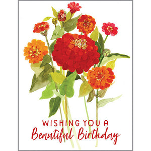 Birthday card - Red Zinnias, Gina B Designs