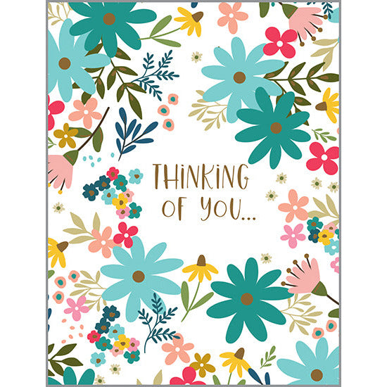 Thinking of You card - Teal Flowers, Gina B Designs