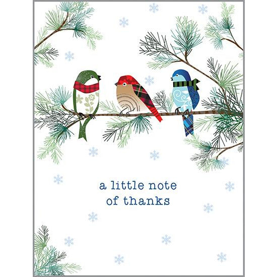 Blank Thank You Note Card - Thank Winter Birds & Pine