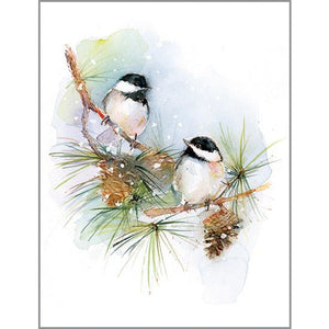 Blank Note Card  - Chickadees on Pine