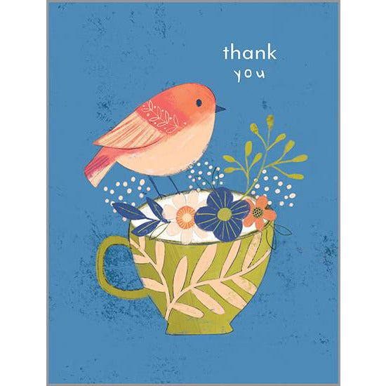 Blank Thank You Note Card  - Bird on Cup