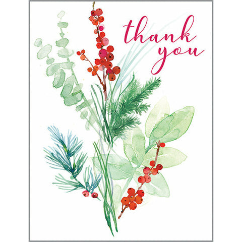Blank Thank You Note Card  - Christmas Sprigs, Gina B Designs