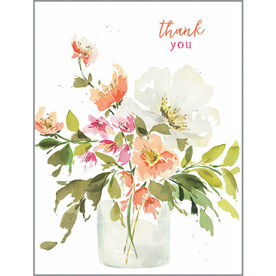Blank Thank You Note Card  - Peach Bouquet, Gina B Designs