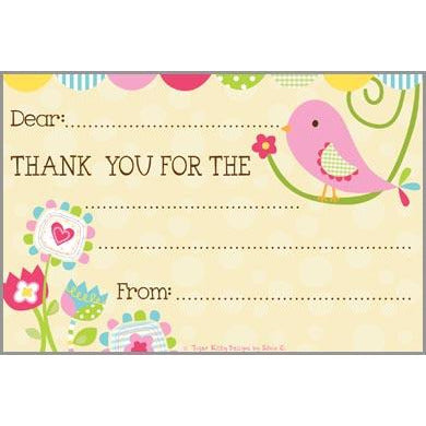 Kids Thank You Postcards - Bird Flowers, Gina B Designs