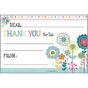 Kids Thank You Postcards - Colorful Row Flowers, Gina B Designs