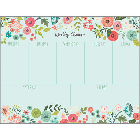 Weekly Planner Pad - Coral Light Blue Flowers