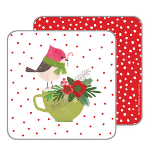 Holiday Coasters- Christmas Bird on Cup, Gina B Designs