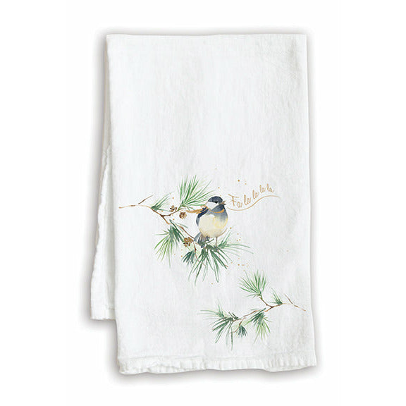 Holiday Tea Towel - Fa la la Chickadee