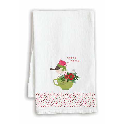 Holiday Tea Towel - Bird on Cup